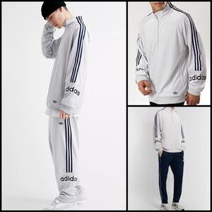 ADIDAS ORIGINALS 90’s ARCHIVE RETRO VELOUR LOGO HALF ZIP GRAY BLUE SWEATSHIRT XL